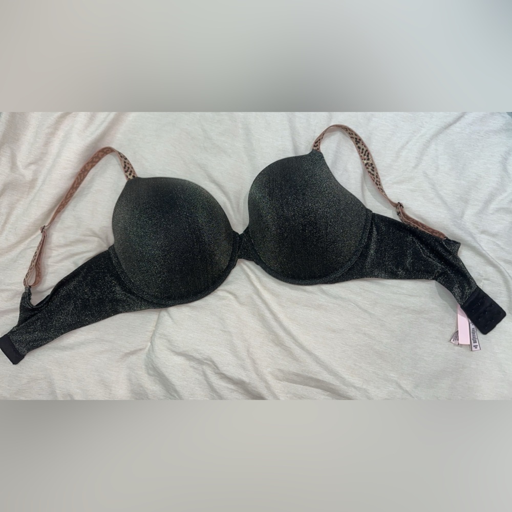 Elegant Black glitter Women's Bra with leopard straps